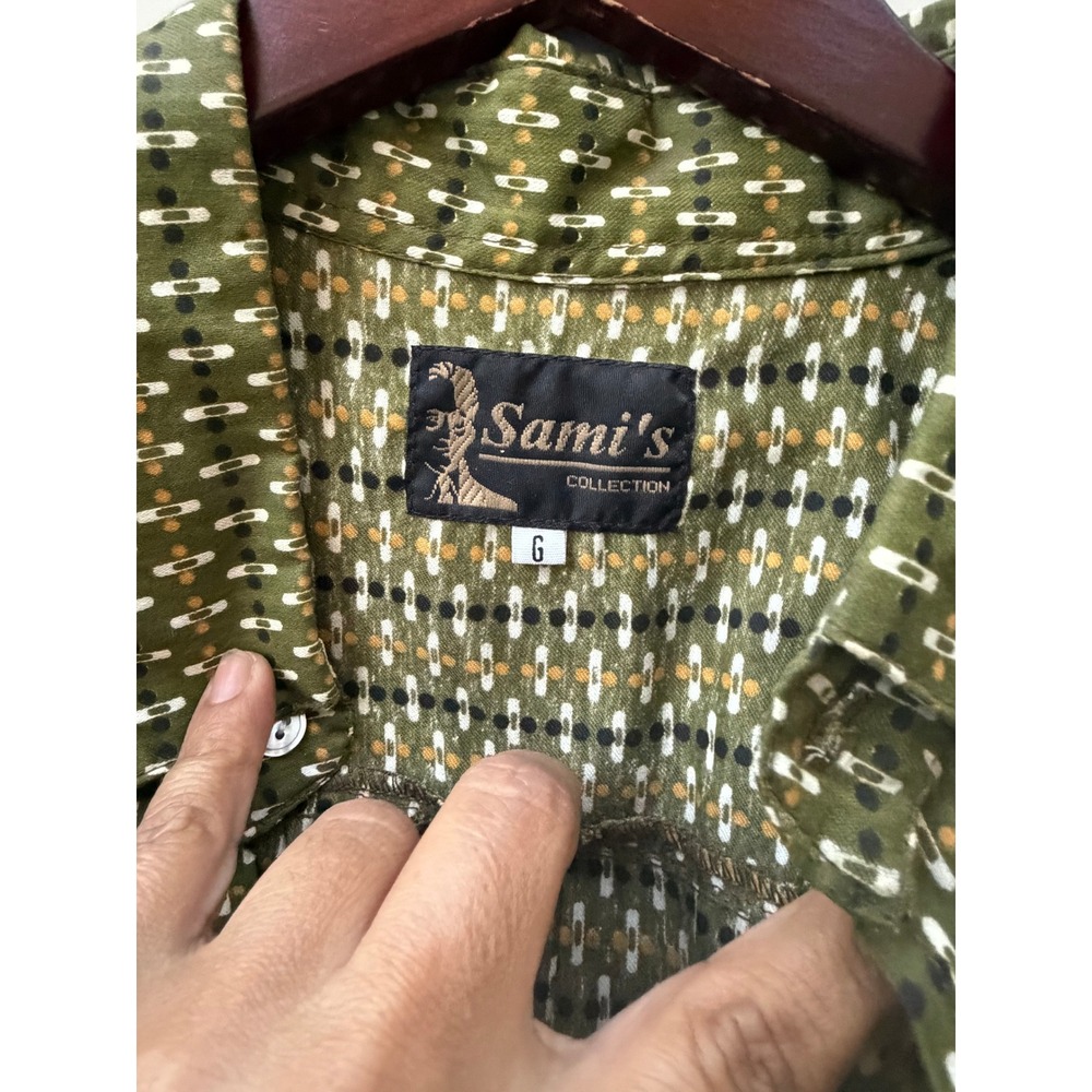 Samis Collection Mens Short Sleeve Button Down Shirt Olive Green Geometric Large - Picture 2 of 3